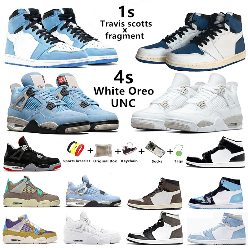 

Jumpman 1s UNC Mens Basketball shoes 1 Hyper Royal University Blue toe travis scotts 4 mocha Taupe Haze white oreo 4s Men women trainers Sports Sneakers with box, Color#2