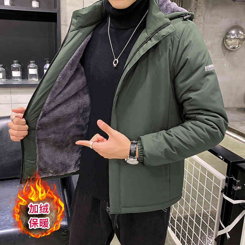 

2021 winter men's plush thickened waterproof loose korean fashion brand leisure hooded padded cloth cotton, Black