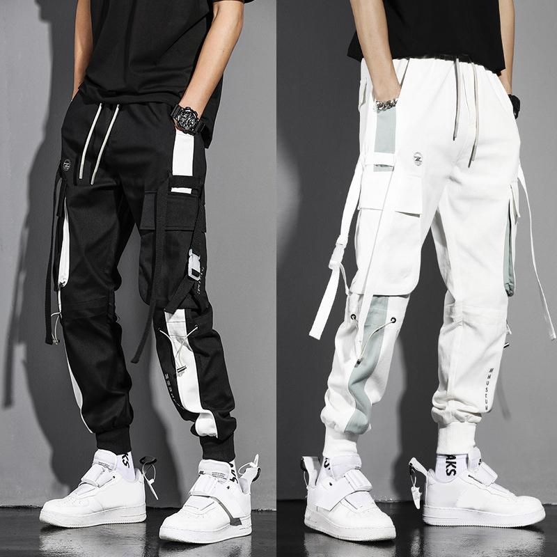 

Men's Pants Autumn And Winter Streamer Overalls Men High Waist Trouser Loose Streetwear Hip Hop Joggers Patchwork All Seasons, Black