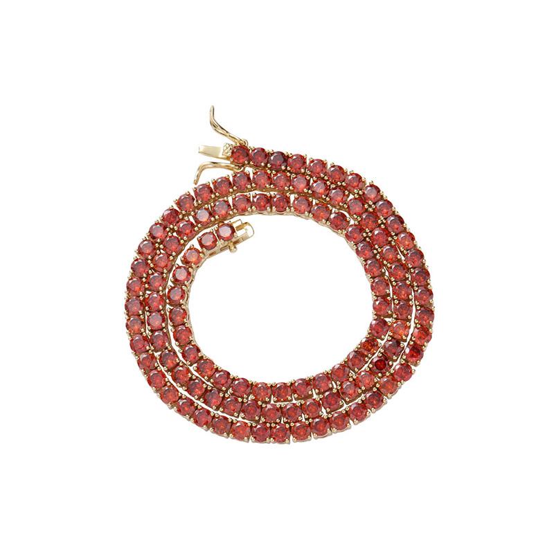 

Chains Rock 4mm Hip Hop Red CZ Stone Bling Iced Out 1 Row Tennis Link Chain Chokers Necklaces For Men Women Rapper Jewelry