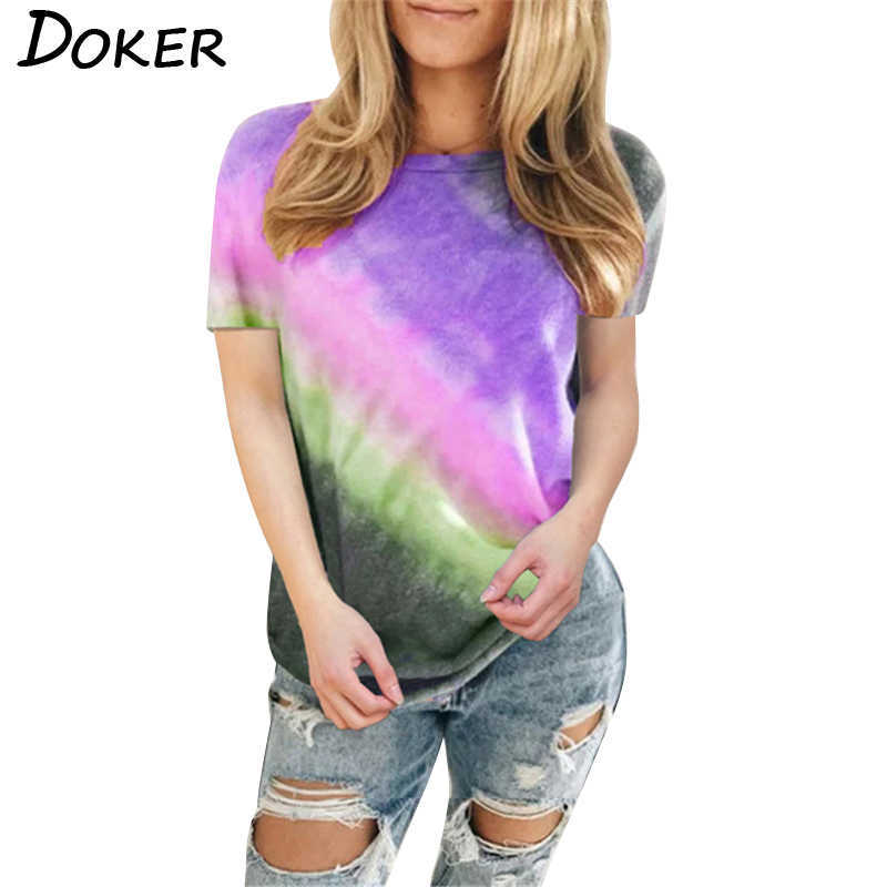 

Five Color Tie-dye Gradient T-shirt O-neck Tops Blouses Five-color Twill Plus Size Tee Shirt Femme Womens 210604, Blue