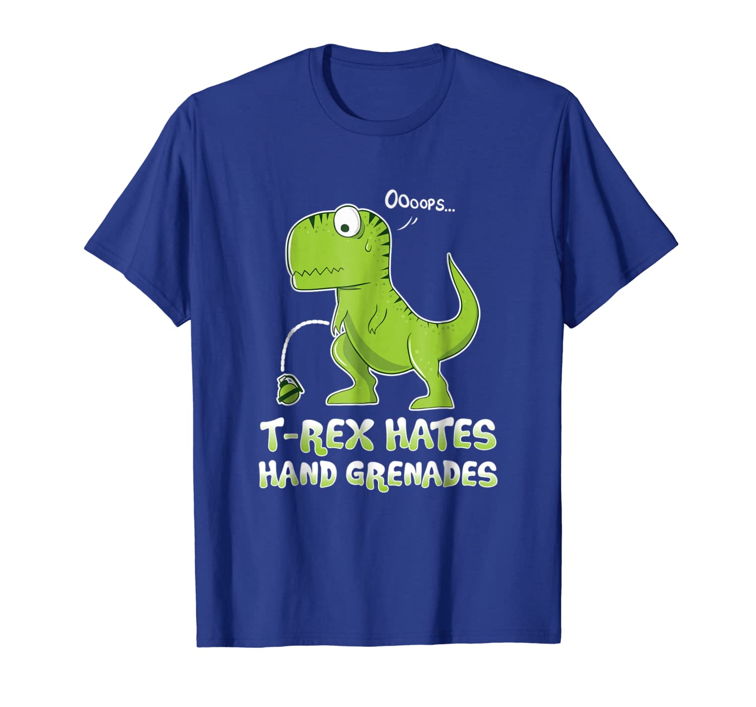 

Funny T Rex Hates Hand Grenades Shirt - Military Joke Gift, White;black