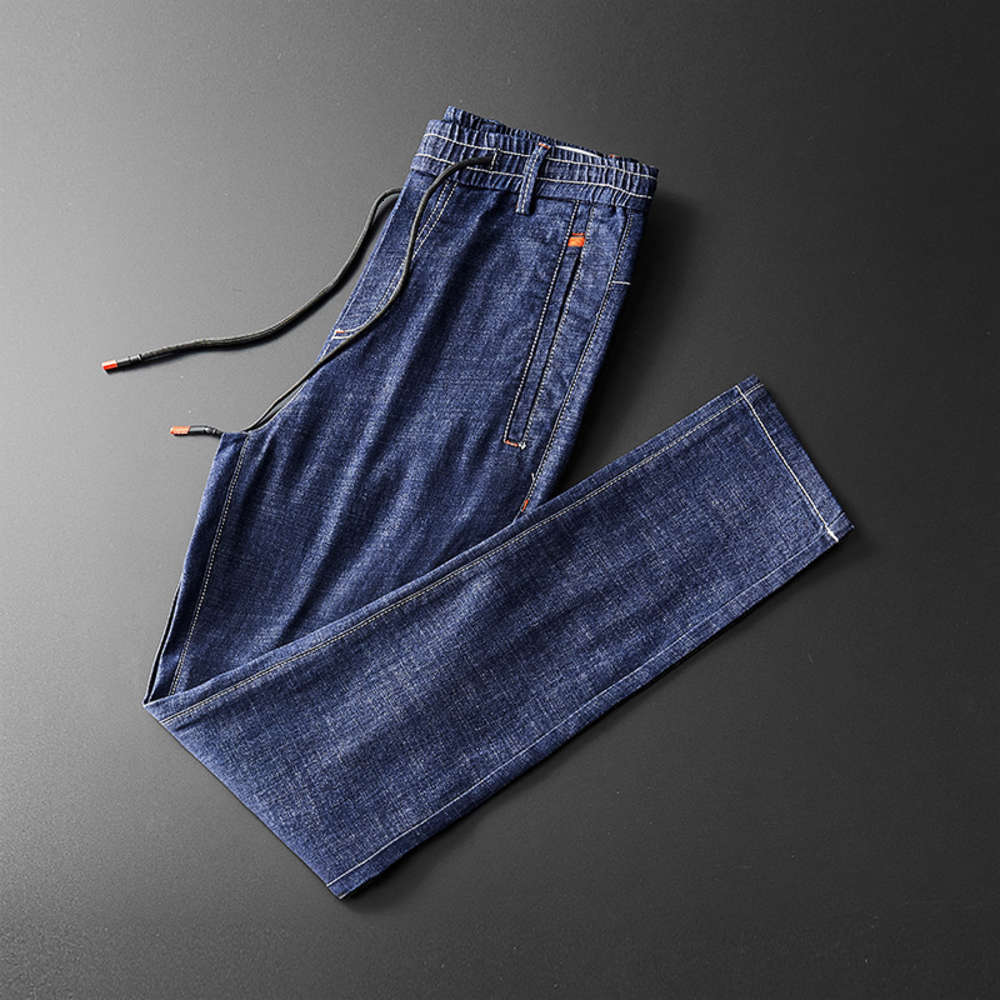 

New men's elastic drawstring jeans in autumn and winter, Blue