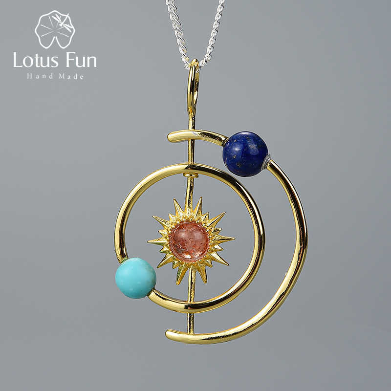 

Lotus Fun Real 925 Sterling Silver Handmade Fine Jewelry 18K Gold Creative Solar System Pendant without Necklace for Women Gift 210628