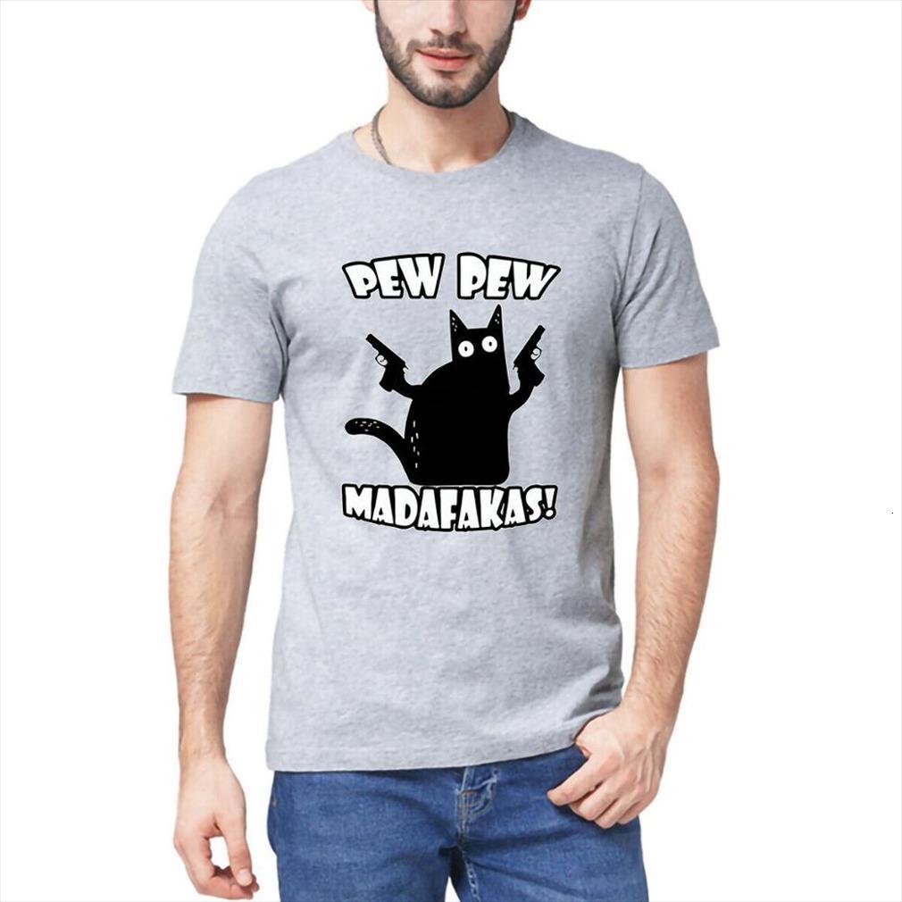 

funny cat pew madafakas graphic mens t shirts short sleeve sport 100% cotton shirtmens streetwear womens tees gifts, White;black