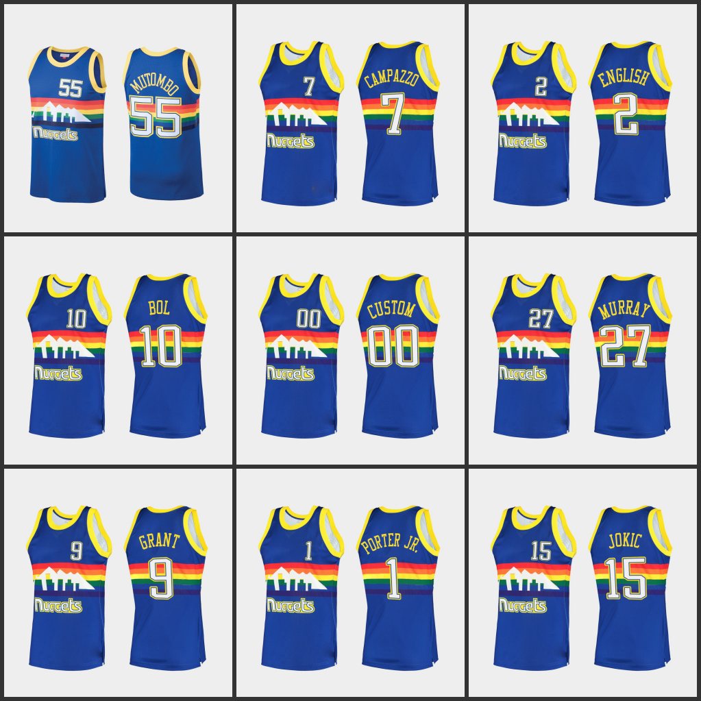 

Men DenverNuggetsNikolaJokic Jamal Murray Bol Bol Dikembe Mutombo Facundo Campazzo Custom HardwoodClassics Throwback Jersey Blue