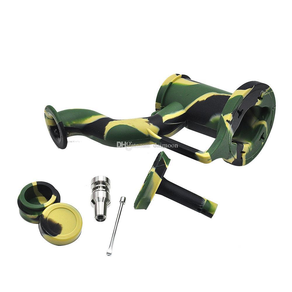 

Factory Price! Silicone water pipe glass bong dab rig with titanium nail and tool Hookah smoking