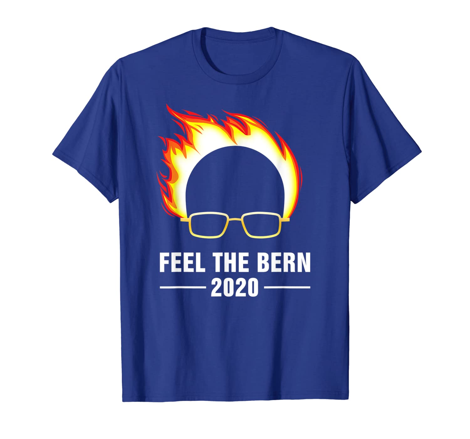

Feel The Bern 2020 Bernie Sanders Flame Hair Glasses T-Shirt, White;black