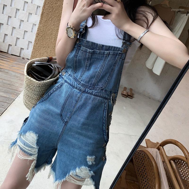 

EWQ] Summer 2021 Women Fashion Chain Irregular Scratched Rough Edge Strap Denim Ladies Jumpsuit Hole Trendy Rompers Women' Jumpsuits, Blue