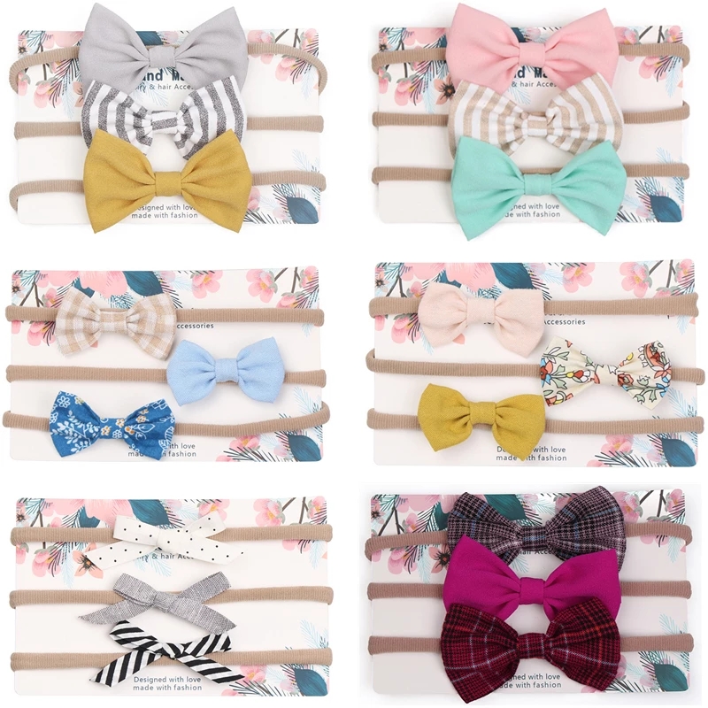

3pcs/lot Cute Bow Baby Headband Nylon Head Bands Turban Newborn Headbands Hairbands for Kids Baby's Hair Accessories