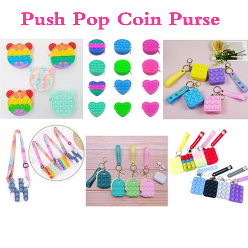 

50%off Mini Bubbles Popper Bag Keychain Sensory Rubber Silicone Coin Purses Cute Shape Key Ring Fidget Push Pop Bubble Puzzle Cases Wallet Bags gift