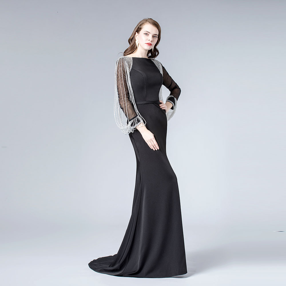 

New Robe De Soriee Vintage Black Evening Es 2021 Long Sleeve Beads Mermaid Formal Prom Party Gown Dubai Morocco Kaftan Vestidos N5oy, Pink