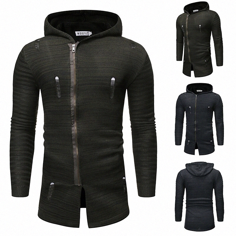 Pull cardigan unisexe pour hommes tricoté couleur massif style manches longues à manches courantes Cardigans Cardigans à capuche Hiver Armée d'hi