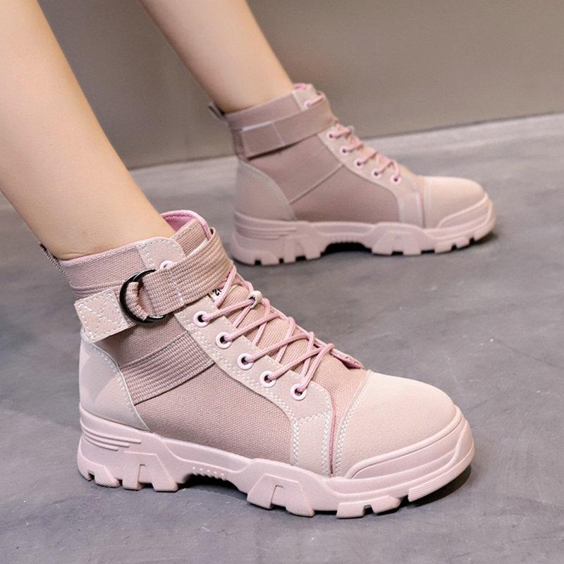 

Boots Size 35-40 2021 Ankle Women Winter Campus Style Shoes Woman Flat Heels Young Girls Soft Casaul Buckle Boot, Beige