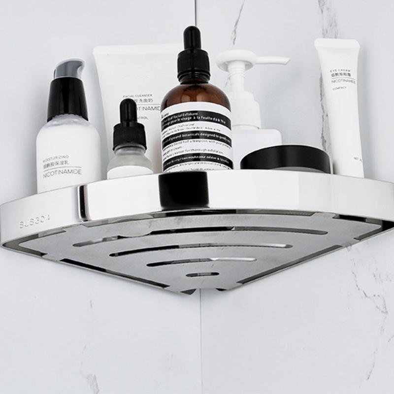 

Hooks & Rails Wall Mount Stainless Steel Bathroom Corner Shelf Adhesive Shower Caddy Organizer