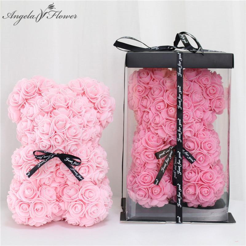

Lovely DIY 25 cm teddy rose bear with box artificial PE flower bear rose Valentine's Day for girlfriend women wife mother's day gift, White