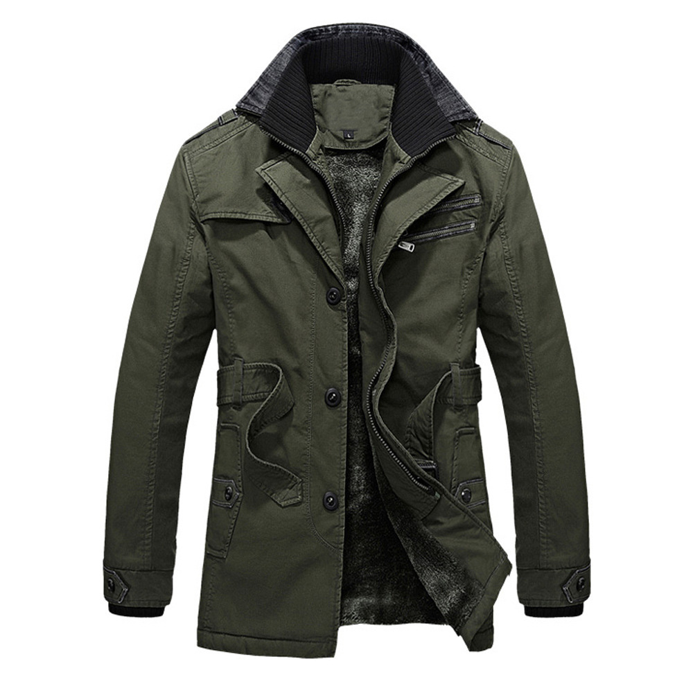 

2021 New Winter Men's Trench Coat Fashion Warm Outwear Parkas Thicken Fleece Jacket Trend Windbreaker Coats European Size 2si2, Army green