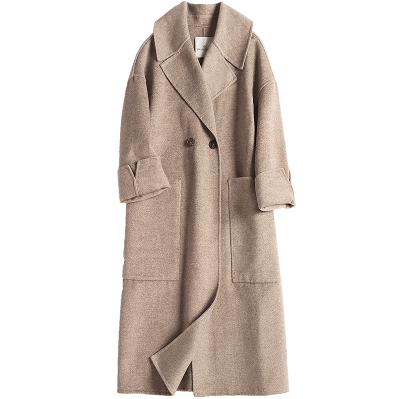 

Women' women' wool coat women' Euro American color suit collar loose double-sided cashmere coat 211110, Khaki
