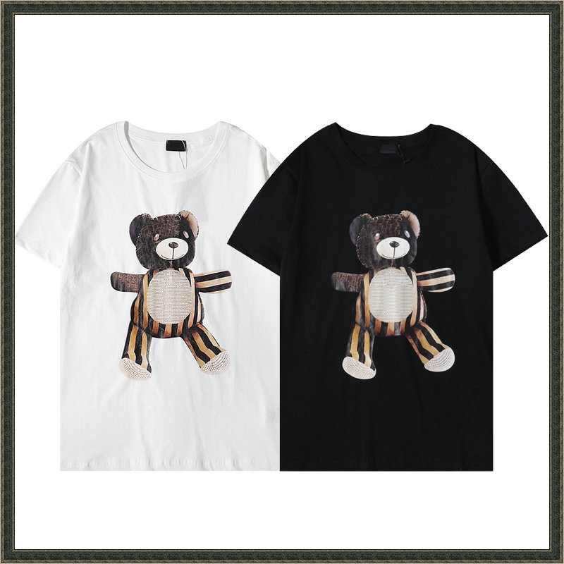 

Fashion Tshirt Mens Bear Printing Short Sleeve Tees Designers T-shirt Letter F T-shirts Top Clothing Summer Casual Tshirts Tee Size S-2XL, White;black
