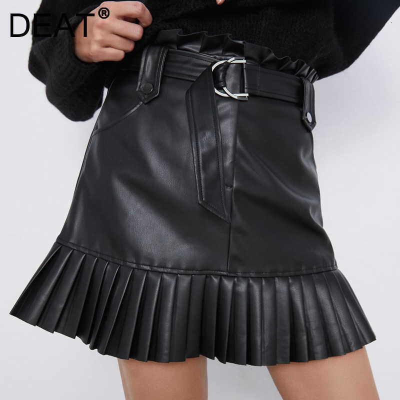 

DEAT Autumn Winter Women's Arrivals Ruffles Pleated Lady Temperament Fashion Pleated Skirt MG895 210709, Brown