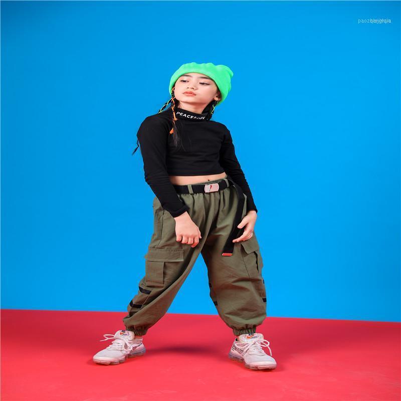 

Hoodies & Sweatshirts Black Long Sleeve Crop Top For Girl Hip Hop Dance Costumes Kids Stage Performance Clothing Children Wear Girls Jazz Ou