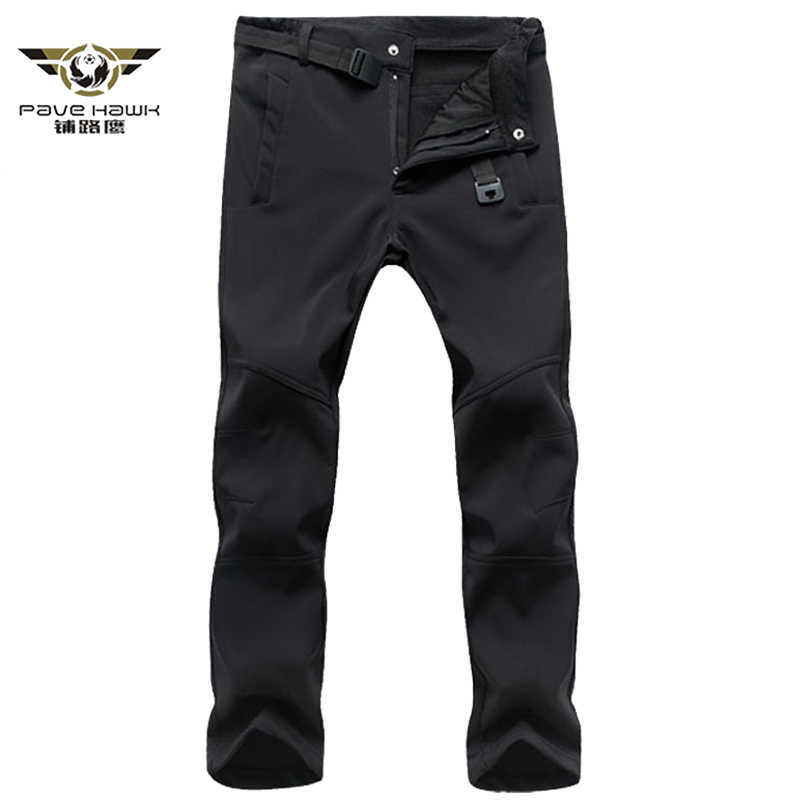 

Men's Winter Thick Warm Fleece Shark Skin Pants Casual Tactical Military Trousers Male Stretch Waterproof Outwear Sweatpants X0615, Black