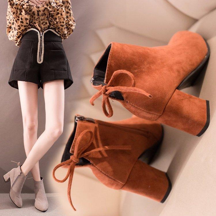 

Boots Mudibear 2021 Winter High-heeled Shoes Women's Footwear Sexy Boot Europe Autumn Flock Solid Color Pointed, Wine red