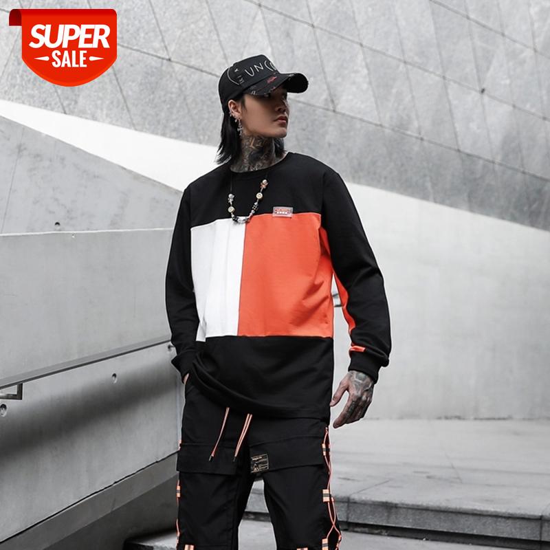 

Hot Harajuku Color Patchwork Pullover Sweatshirts Mens Hip Hop Spring Casual Fashion Long Sleeve Swag Thin Shirts Streetwear #RH5G, Black