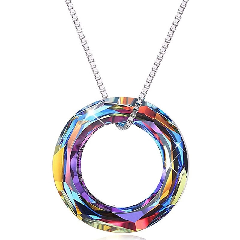 

austria crystal round magic clavicle chain simple pendant colorful shi family necklace female, Silver