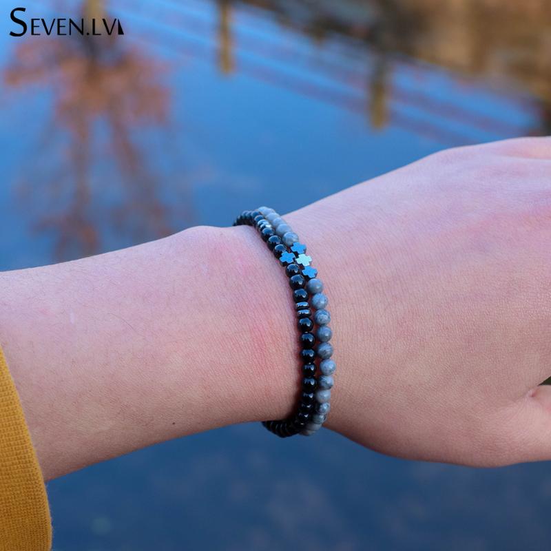 

Charm Bracelets 4mm Natural Stone Hematite Beaded Bracelet Cross Pendant Jewelry Elastic Tibetan Buddhist Yoga For Women And Men
