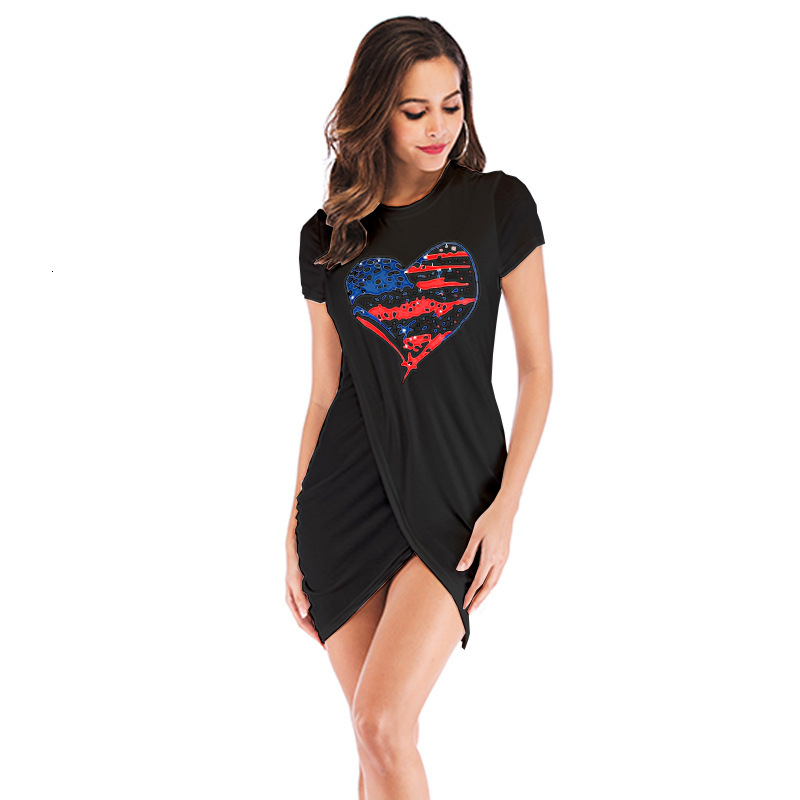 

2021 New Mini Elegant Women Short Sleeve Summer Es Asymmetrical Club Night Party Women's Print Slim Plus Size Ld68, Black