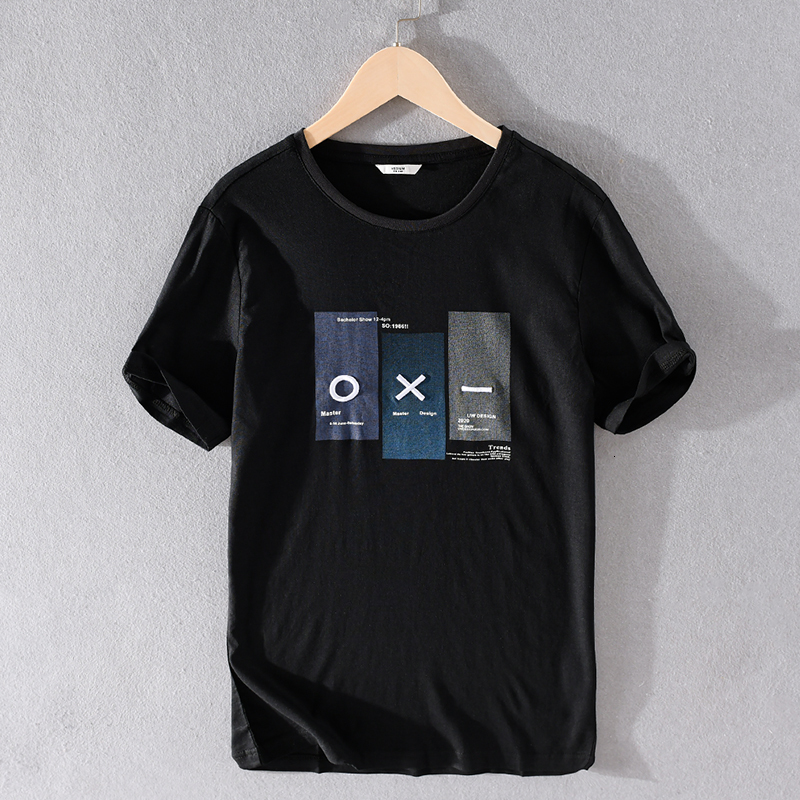 

2021 New Bordado Manga Curta Camisa De Linho Da Marca t Camisas Para Casual Moda Tshirt Dos Homens Respirvel Em Torno Do Ou1m, Black