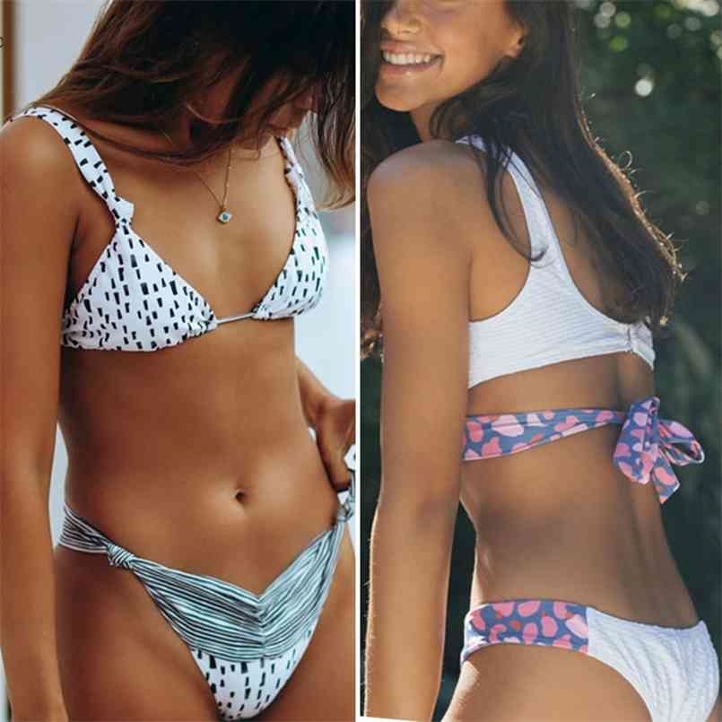 

Zrtak Ruffle Bikini Bandage Floral Bow Swimsuit Female Swimwear Print Lace UP Biquini Feminino Bathing Suit Women Set 210630, 0202