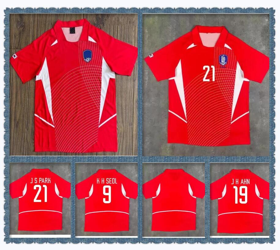 

2002 KOREA jersey national team  PARK K H SEOL M B HONG J H AHN retro soccer jerseys 02 home red Vintage South Camiseta de fútbol Classic football shirts, Black