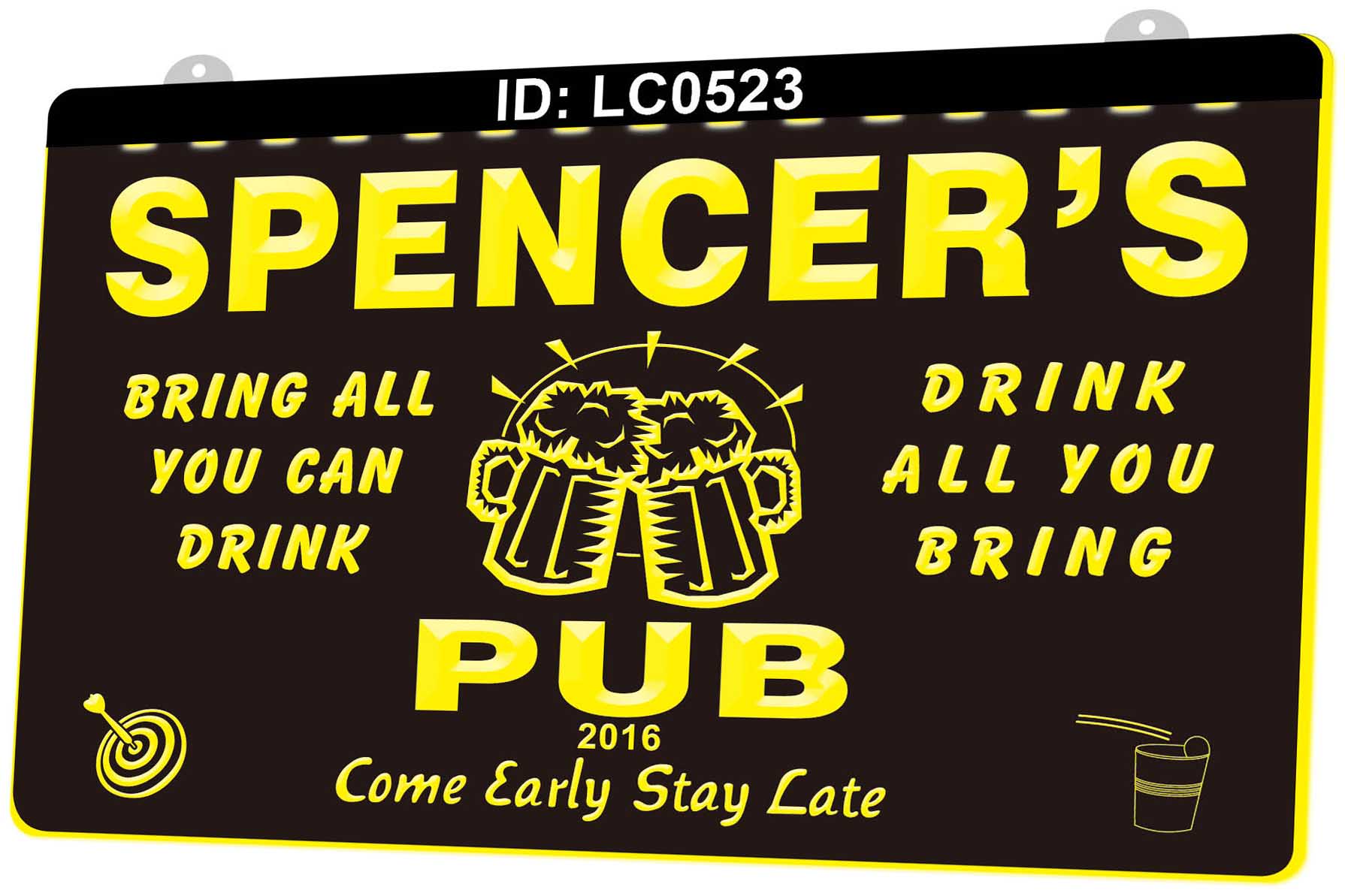 LC0523 Seus nomes pub vêm cedo ficar atrasado Bar Bar Luz sinal 3d gravura