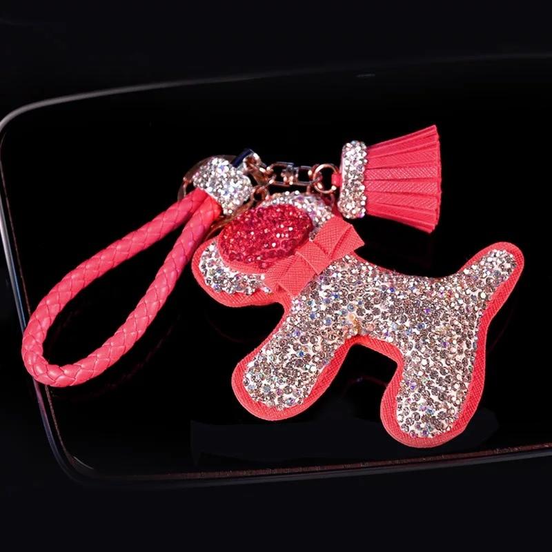 

Keychains Lovely Dog Crystal Keyrings Key Chains Purse Bag Pendant Car Gadget Keyring Luxury Chain Accessories For Girls