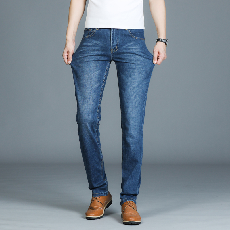 

2021 Classic Style New Men's Slim Stretch Jeans Fashion Casual Cotton Gray Blue Black Denim Trousers Brand Pants Male Homme 00zy, 2059-blue