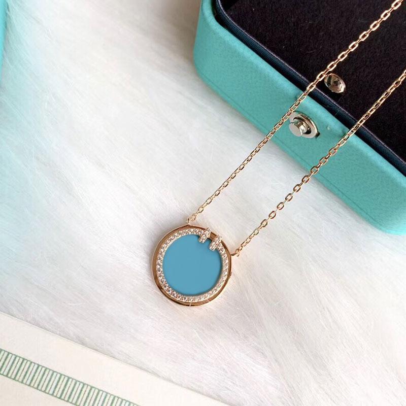 

Pendant Necklaces Luxury Jewelry 1:1 High Quality TIF Real 925 LOGO Rose Gold Color Personalized Blue Round Necklace Fashion Brand Woman