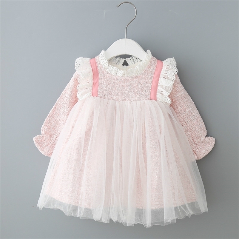 

Baby Ball Gown Spring Infant Clothing Children Kids Princess Party Cute Lace Patchwork Mesh Tutu Dress For Girls 0-6Years 210701, Pink