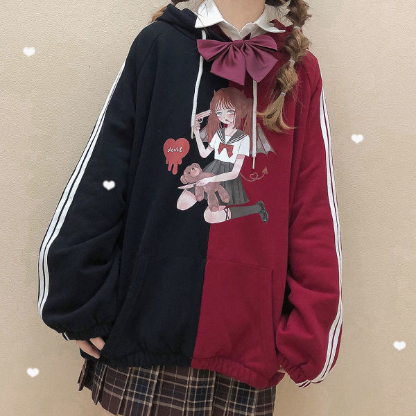 

New Deeptown Kawaii Hoodie Winter Fashion 2021 Print Sweatshirt Women Long Sleeve Cute Tops Veet Plus Size Pullover Bn02, Pink