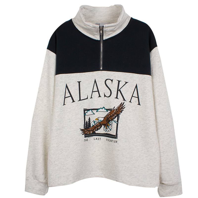 

2021 Usa Vintage Design Panelled Letter Print Eagle Fashion Girls Sweatshirt Women Autumn New Loose Long Sleeve Qkgp, Gray