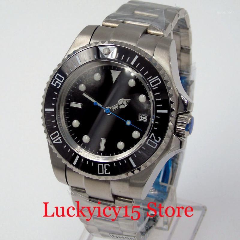 

Big 44mm Automatic Men Watch Sapphire Crystal Blue Second Hand Brushed Oyster Band Sterile Black Dial Rotating Bezel Insert Wristwatches, Mingzhu 2813