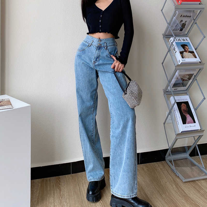 

WOMENGAGA High Waist Leg Pants Blue Jean' Straight Loose Casual Slim Denim Trousers FLI9 210603, Black