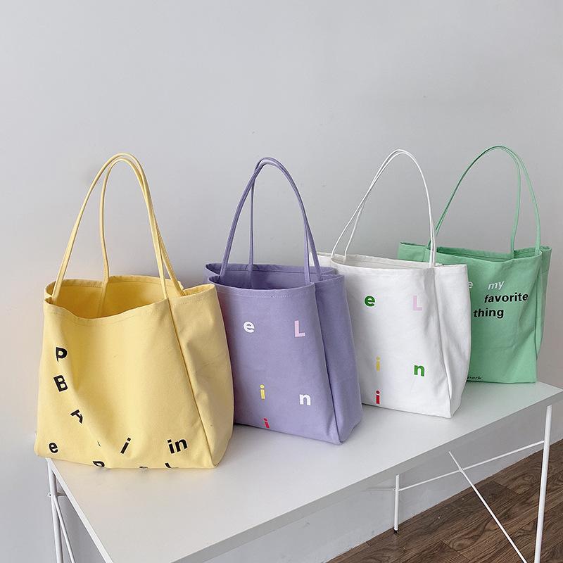 

Letter Print Thin Strap Women Shoulder Bags Fashion Girls Student Daily Handbags Large Capacity Ladies Canvas Shopping Tote Bag, White