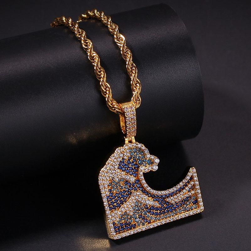Pendant Necklaces Vintage Ocean Waves Necklace 2 Colors Arrival Hip Hop Jewelry Cubic Zirconia Fashion Mens-image-706615900
