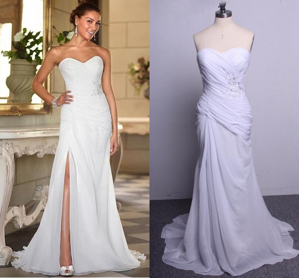 

2021 Beach Lace Appliques Bride New Sweetheart Split Side White/ivory Wedding Es Robe De Mariage Wpad