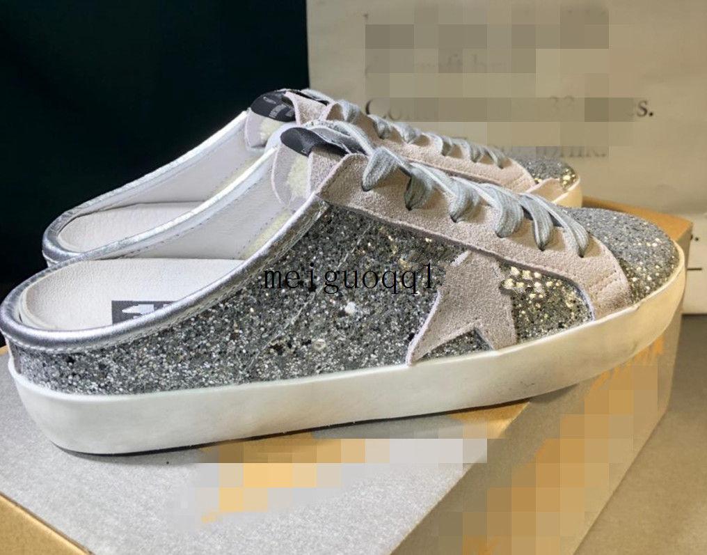 

2021 sequined G33MS590 half slippers classic white distressed dirty shoe's designer super star men's and women's ca AbO Golden Luxury Gooses