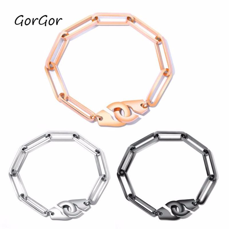 

Link, Chain GorGor -sell Fashion Simple Lover Personality Stainless Steel Couple Handcuff Exquisite Elegant Man Woman Bracelet 931