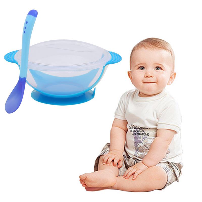 

TransparentBaby Training Bowl Spoon Tableware Set Dinner Feeding Silicone Baby Learning Dishes With Temperature-sensitive Spoon Children
