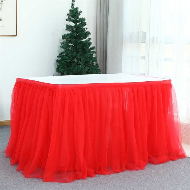 

White Table Skirt Tutu Tulle Tableware Cloth Baby Shower Birthday Halloween Banquet Wedding Party Red Skirting Cover Home Decor 211110
